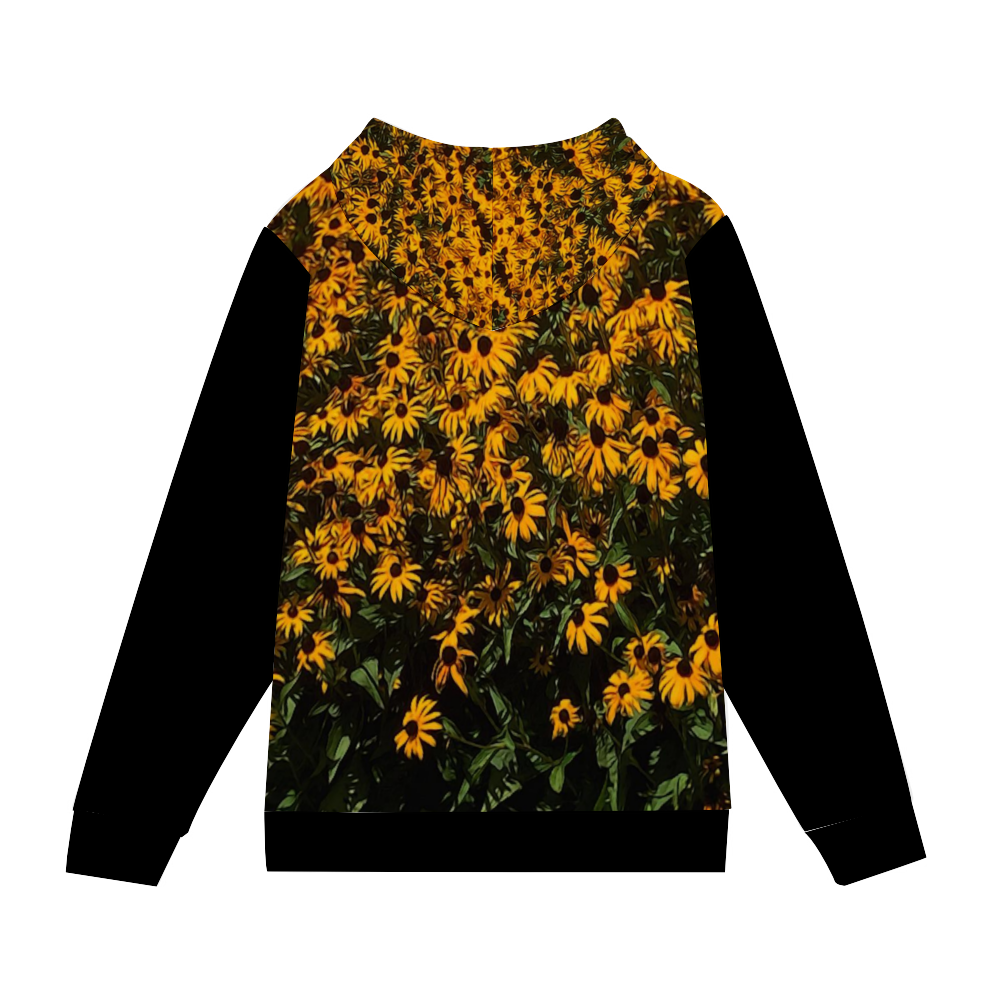 Yellow Flower Hooded Sweatshirt All Over Print Jackets with Plush