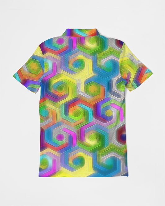 Colorful Hexagons Men's Slim Fit Short Sleeve Polo