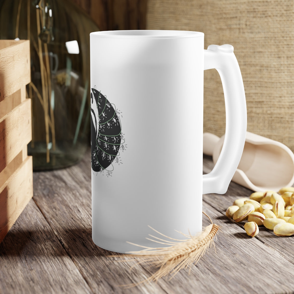 Christmas Cat On The Moon Frosted Glass Beer Mug