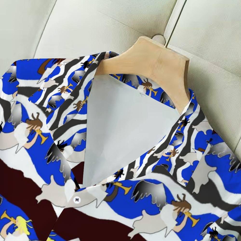 Angels Pattern Custom All Over Print Women's Long Sleeves Shirt with Button