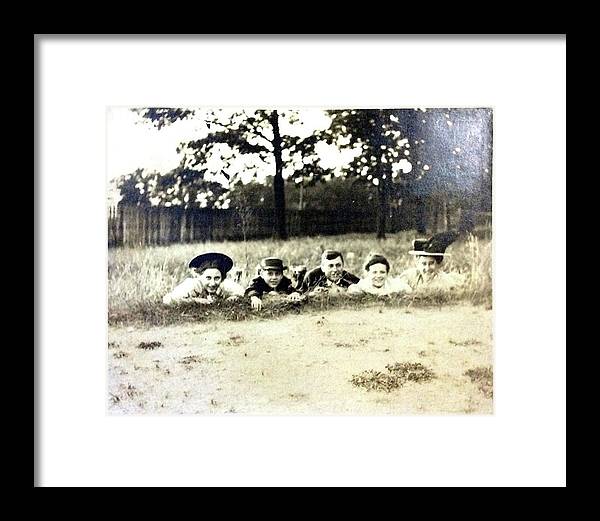 Early 1900s Women In Hats Lay On The Grass - Framed Print