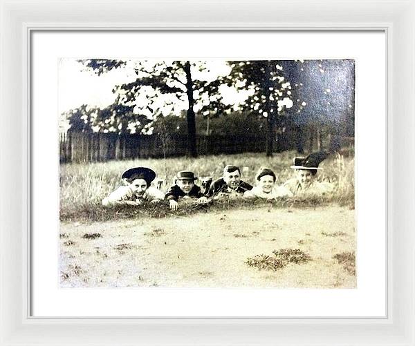 Early 1900s Women In Hats Lay On The Grass - Framed Print