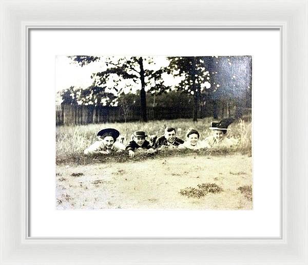 Early 1900s Women In Hats Lay On The Grass - Framed Print