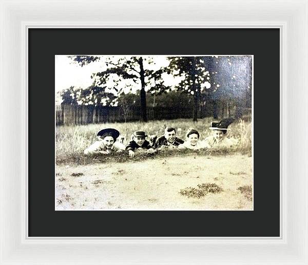 Early 1900s Women In Hats Lay On The Grass - Framed Print