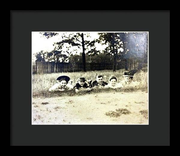 Early 1900s Women In Hats Lay On The Grass - Framed Print