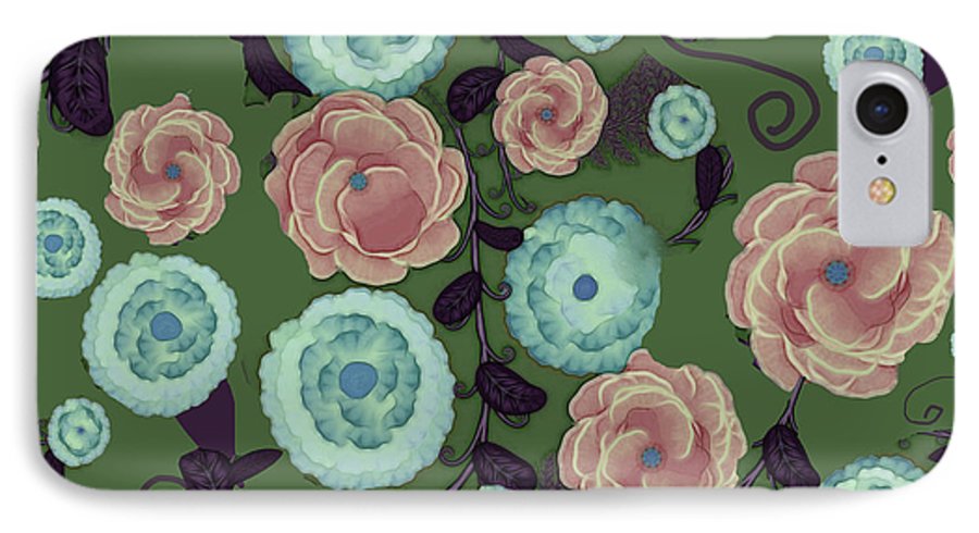 Earthy Peach and Turquoise Flower Pattern - Phone Case