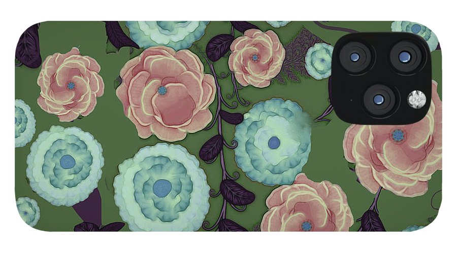Earthy Peach and Turquoise Flower Pattern - Phone Case