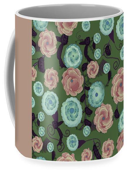 Earthy Peach and Turquoise Flower Pattern - Mug