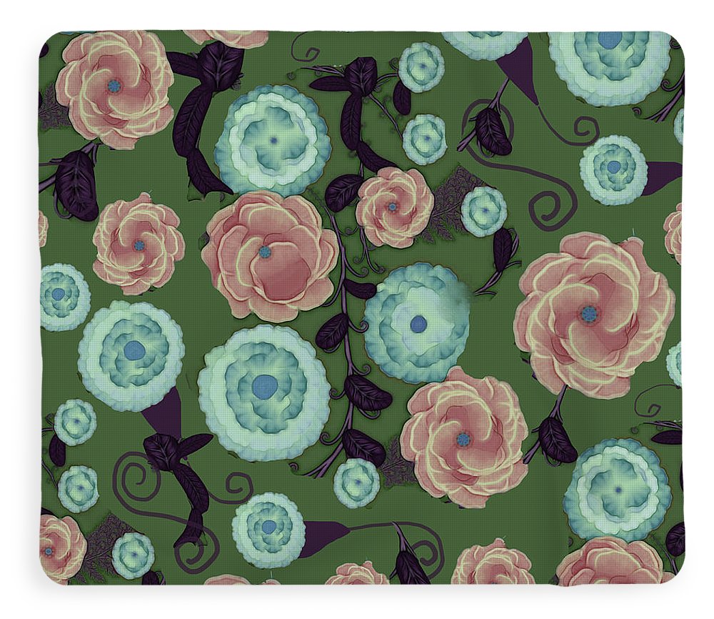 Earthy Peach and Turquoise Flower Pattern - Blanket