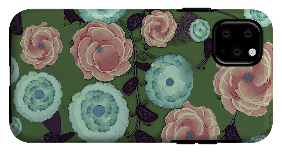 Earthy Peach and Turquoise Flower Pattern - Phone Case