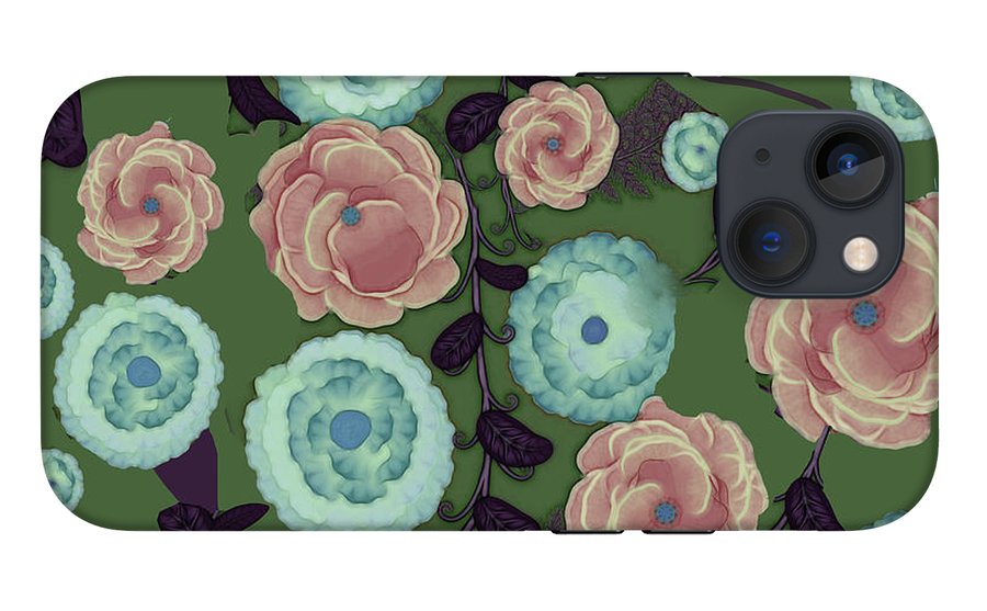 Earthy Peach and Turquoise Flower Pattern - Phone Case
