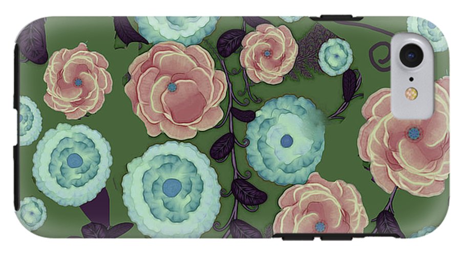 Earthy Peach and Turquoise Flower Pattern - Phone Case