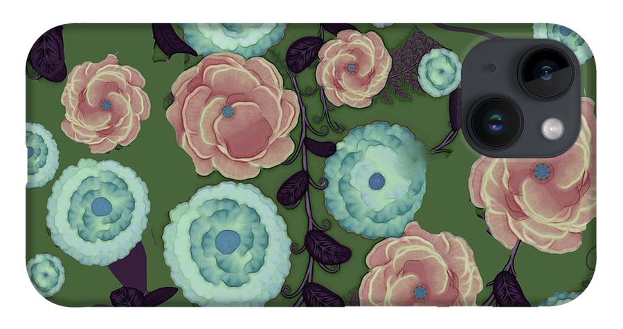 Earthy Peach and Turquoise Flower Pattern - Phone Case