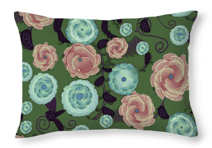Earthy Peach and Turquoise Flower Pattern - Throw Pillow