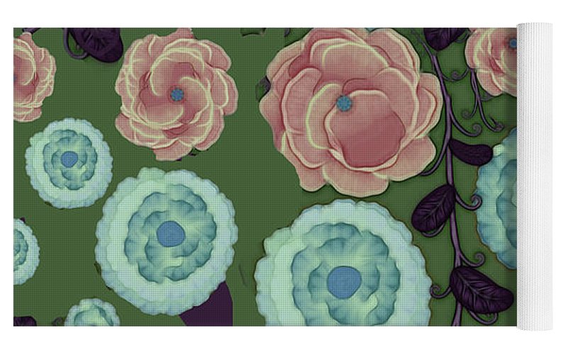 Earthy Peach and Turquoise Flower Pattern - Yoga Mat