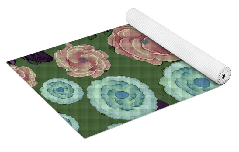 Earthy Peach and Turquoise Flower Pattern - Yoga Mat