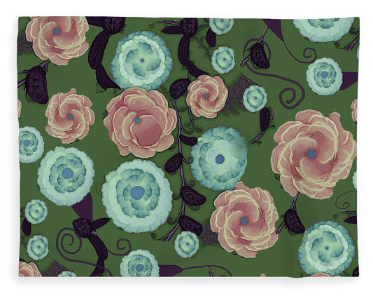 Earthy Peach and Turquoise Flower Pattern - Blanket