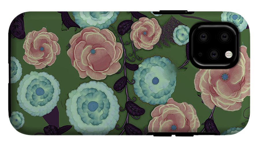 Earthy Peach and Turquoise Flower Pattern - Phone Case