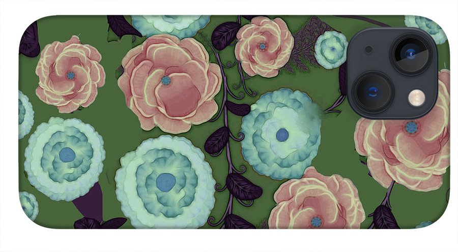 Earthy Peach and Turquoise Flower Pattern - Phone Case