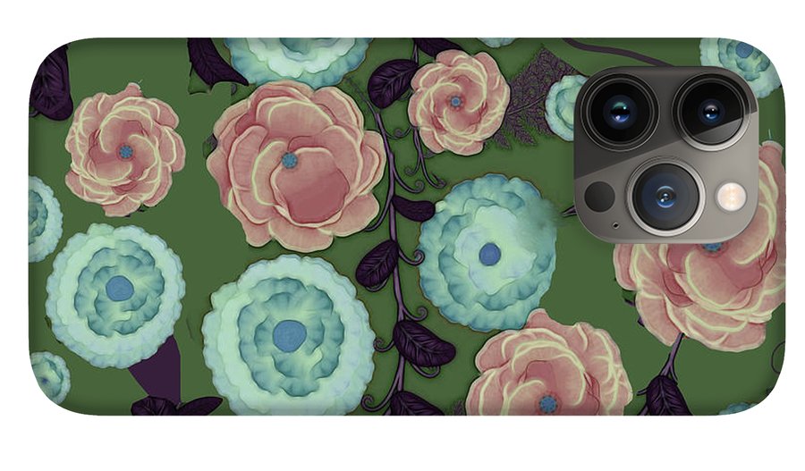 Earthy Peach and Turquoise Flower Pattern - Phone Case