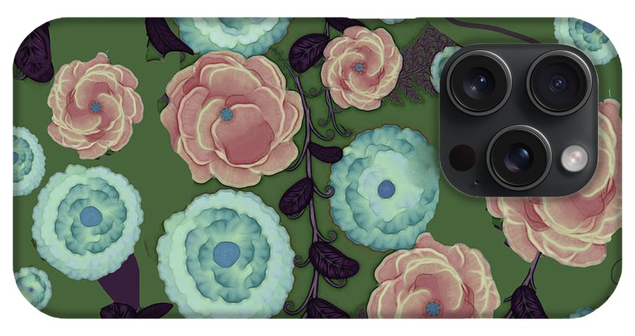 Earthy Peach and Turquoise Flower Pattern - Phone Case