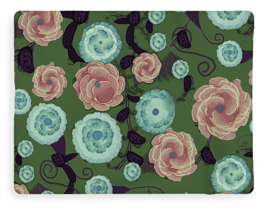 Earthy Peach and Turquoise Flower Pattern - Blanket