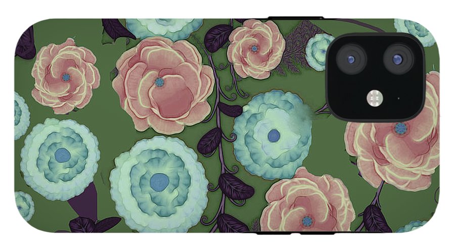 Earthy Peach and Turquoise Flower Pattern - Phone Case