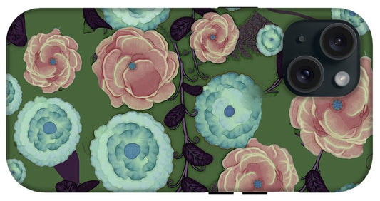 Earthy Peach and Turquoise Flower Pattern - Phone Case