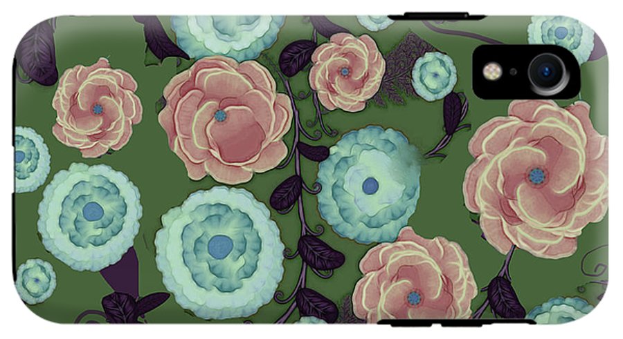 Earthy Peach and Turquoise Flower Pattern - Phone Case