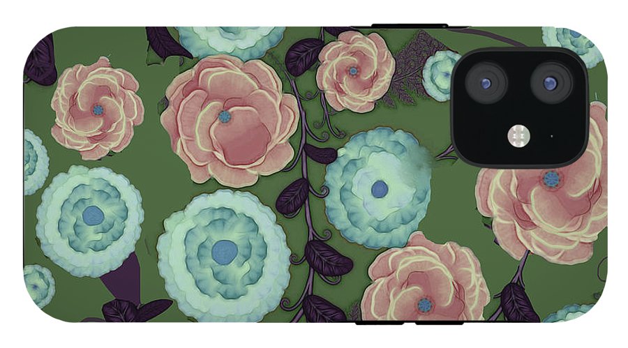 Earthy Peach and Turquoise Flower Pattern - Phone Case