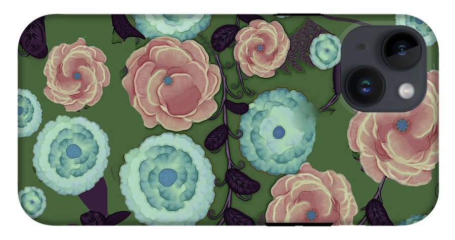 Earthy Peach and Turquoise Flower Pattern - Phone Case