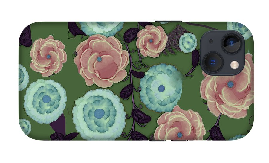 Earthy Peach and Turquoise Flower Pattern - Phone Case