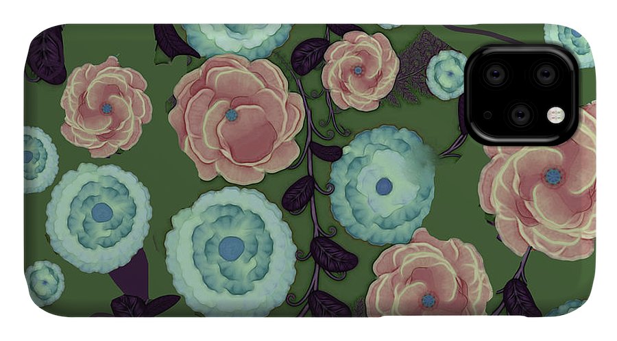 Earthy Peach and Turquoise Flower Pattern - Phone Case