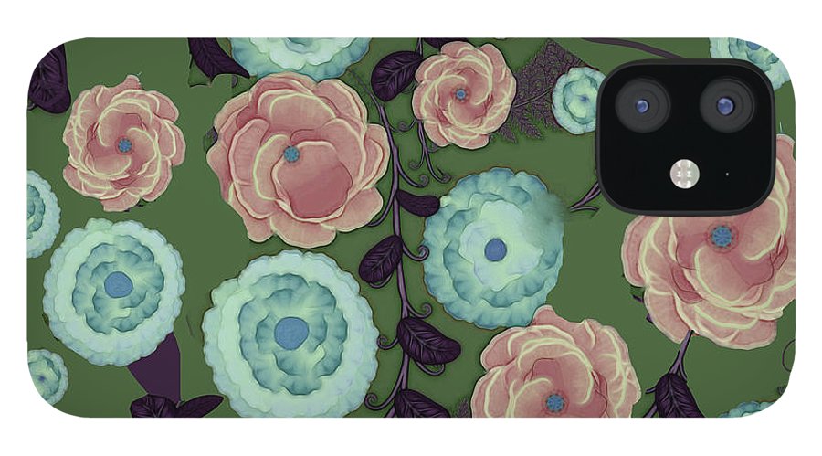 Earthy Peach and Turquoise Flower Pattern - Phone Case