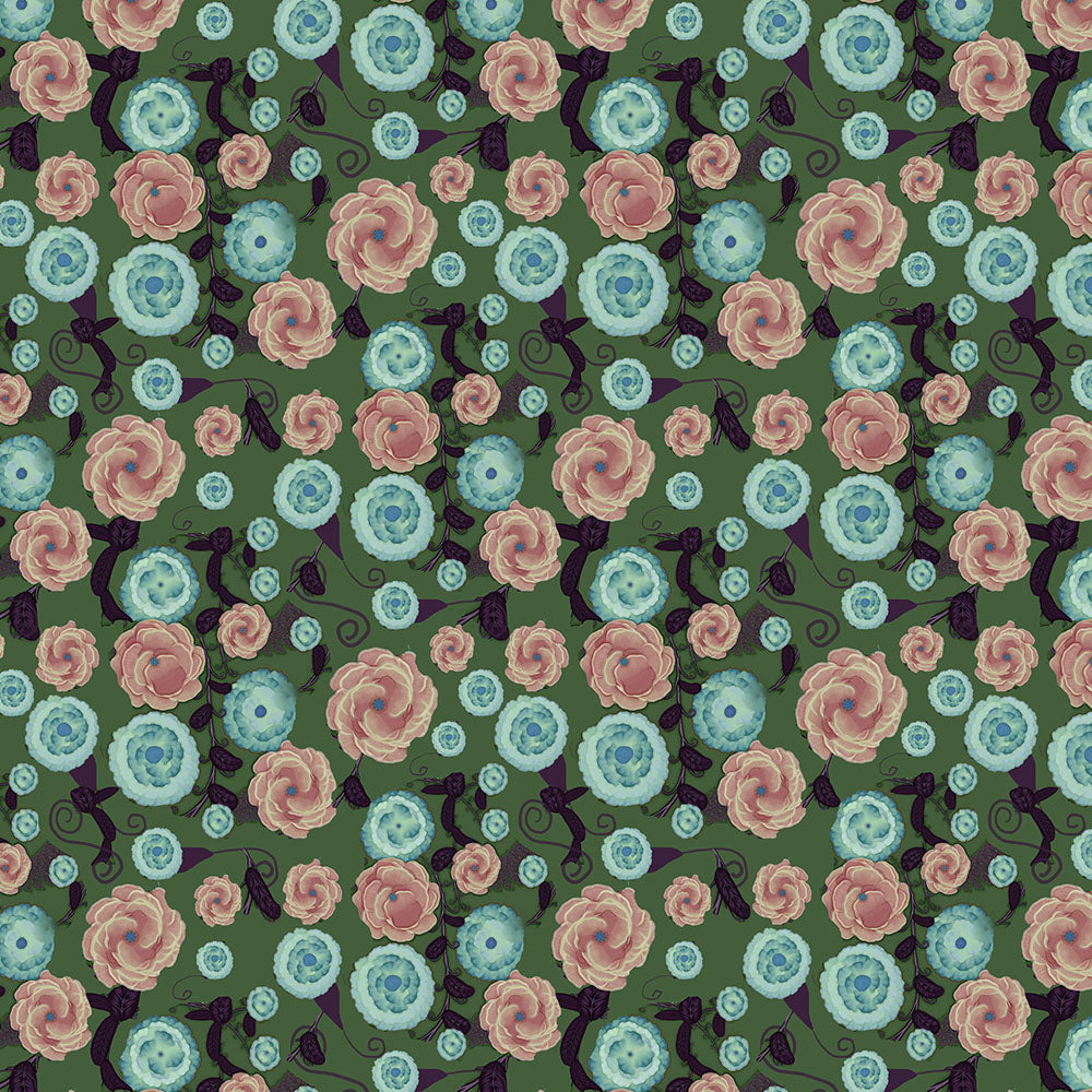 Earthy Peach and Turquoise Flower Pattern Digital Image Download