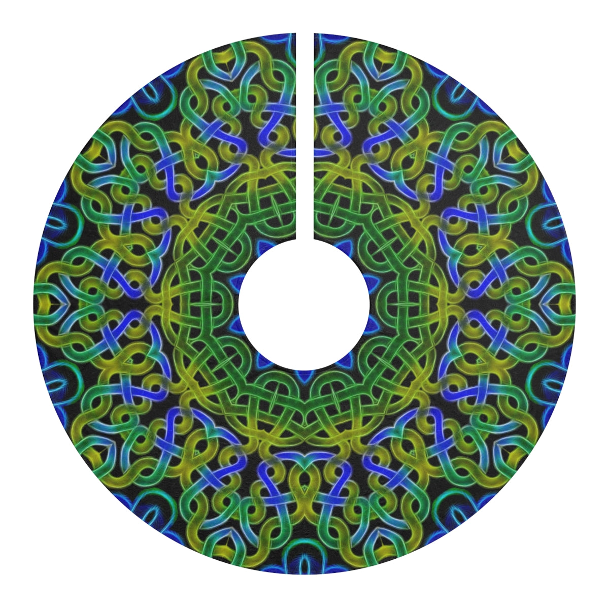 Blue Green Celtic Knot Kaleidoscope Christmas Tree Skirts