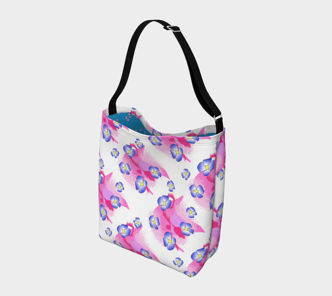 Blue Flowers on Pink day Tote
