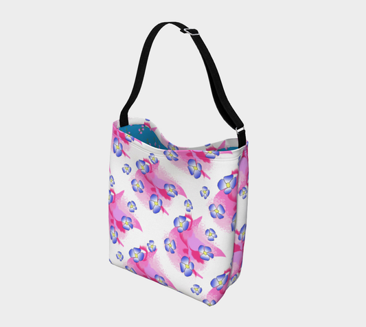 Blue Flowers on Pink day Tote