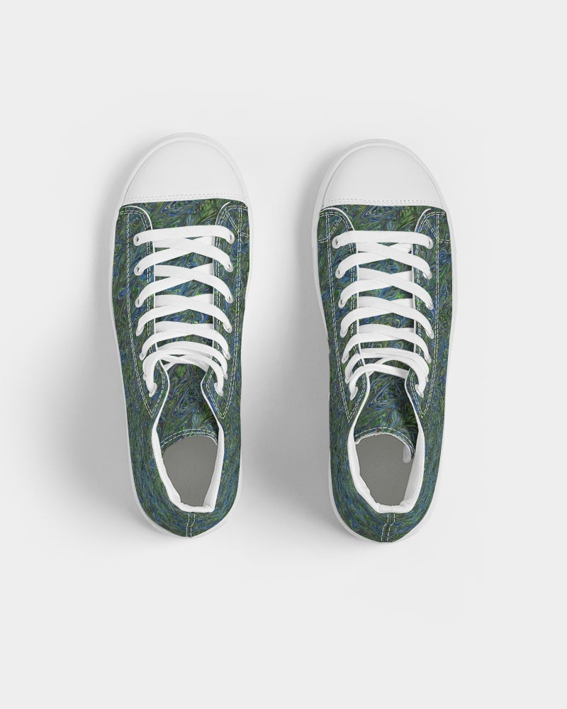 Blue Green Liquid Marbling Women's Hightop Canvas Shoe