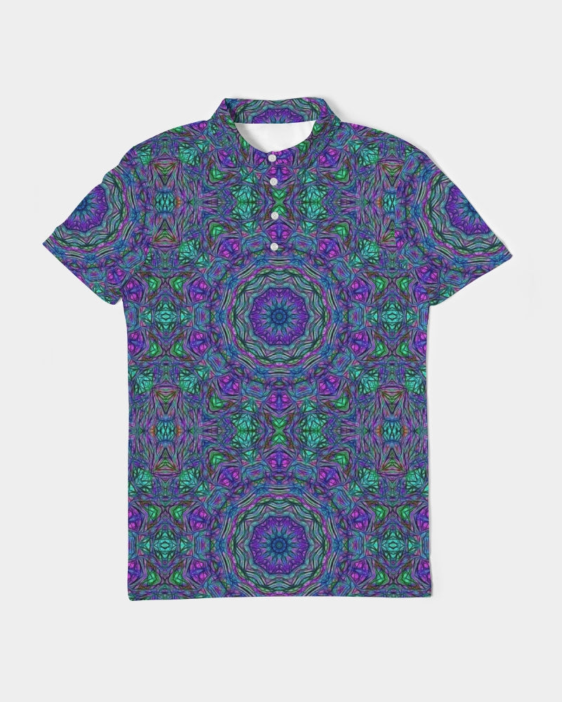 Blue Green Purple Kaleidoscope Men's Slim Fit Short Sleeve Polo