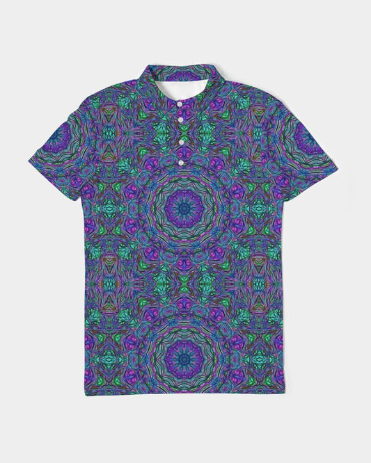 Blue Green Purple Kaleidoscope Men's Slim Fit Short Sleeve Polo