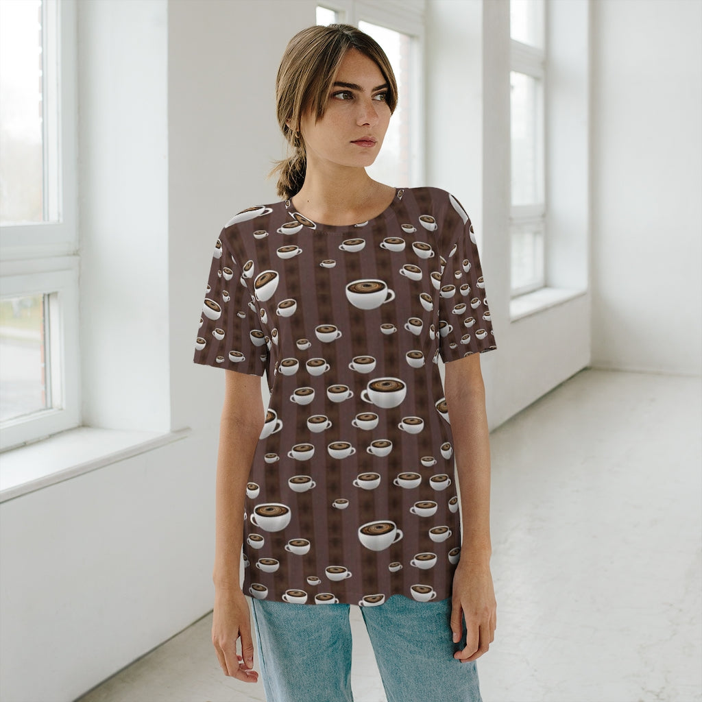 Coffee With Coffee Stripes Unisex AOP Cut & Sew T-Shirt