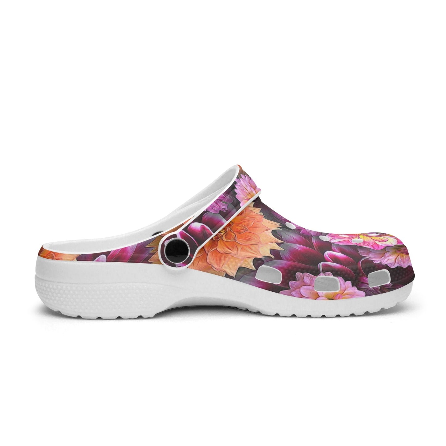 Pink and Orange Dahlias 413. All Over Printed Clogs