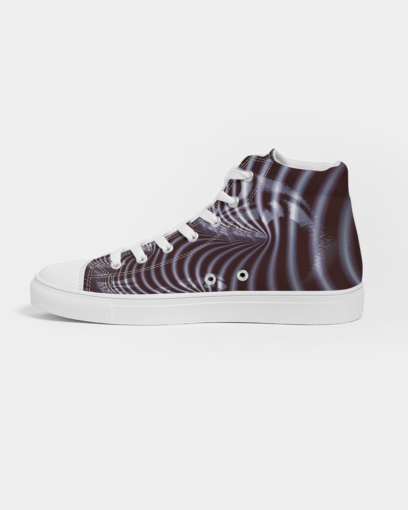 Black and White Spiral Fractal Men's Hightop Canvas Shoe