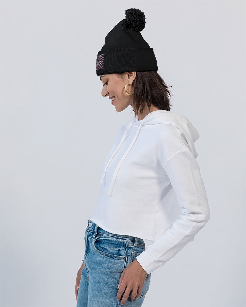 Black and White Spiral Fractal Pom-Pom Knit Beanie | Sportsman