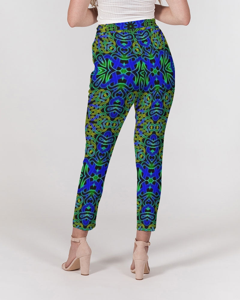 Blue Green Celtic Kaleidoscope Women's Belted Tapered Pants