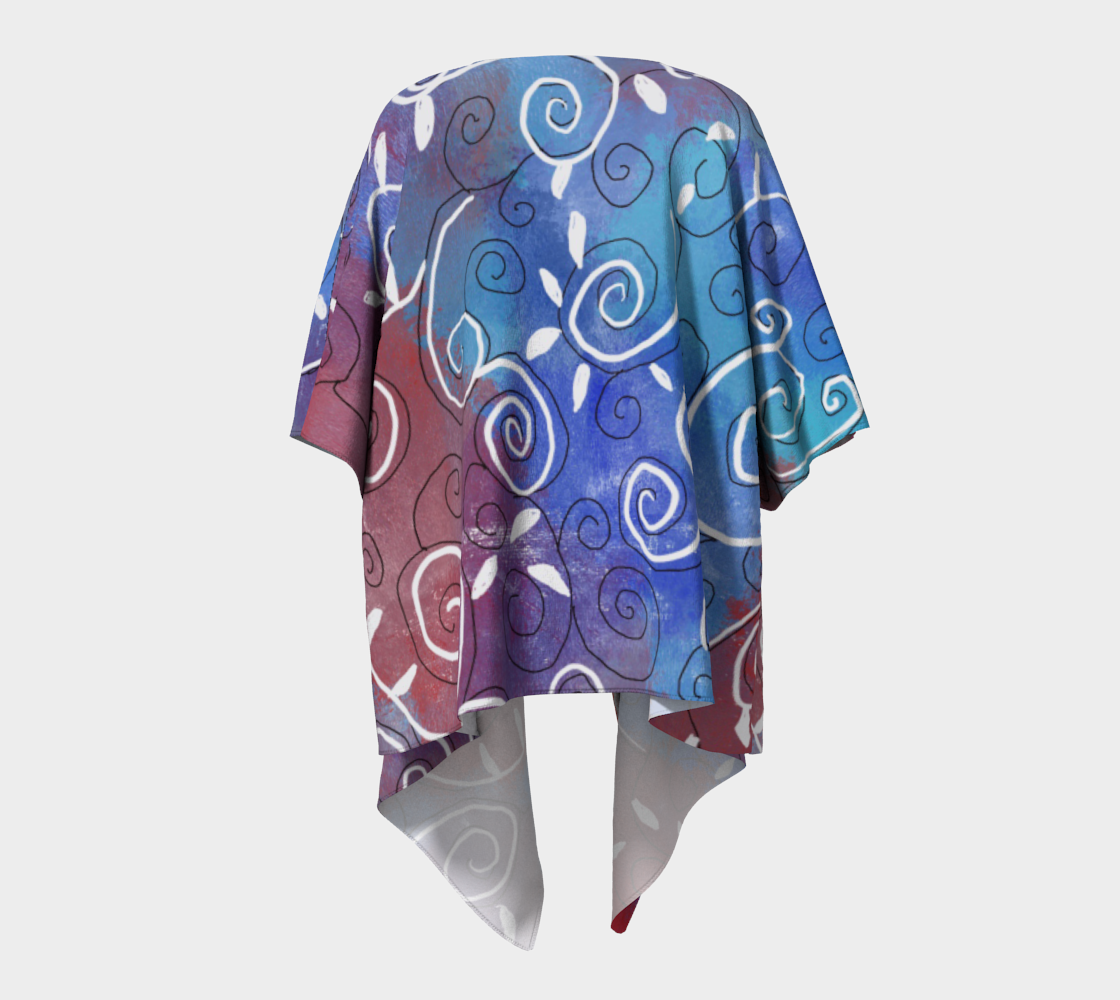 White Swirls on red and Blue Draped Kimono