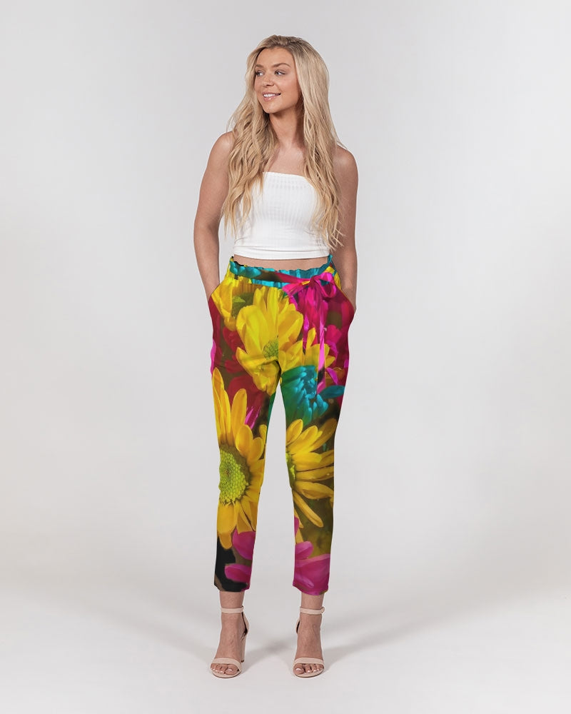 Bright Spring Daisies Women's Belted Tapered Pants