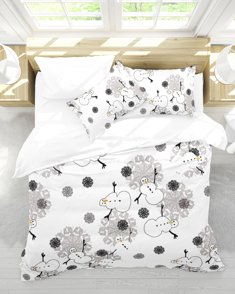 Snowman Pattern Queen Duvet Cover Set