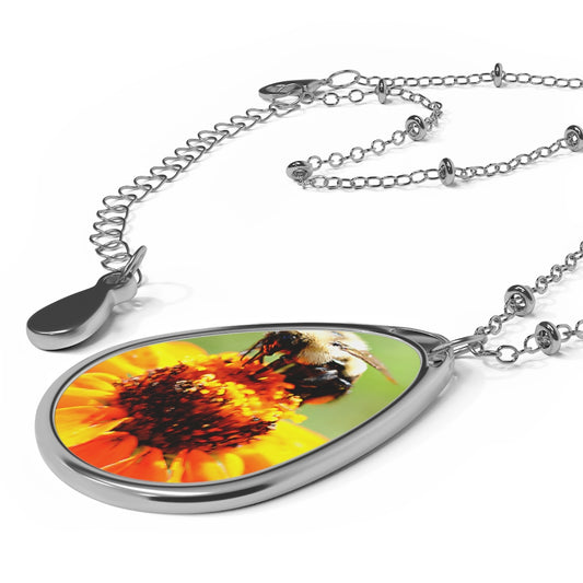 Bee On a Flower Oval Necklace